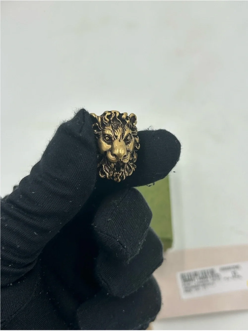 Unisex Gucci, iconic Lionhead ring, gold tone, brass finish size 6, made Italy